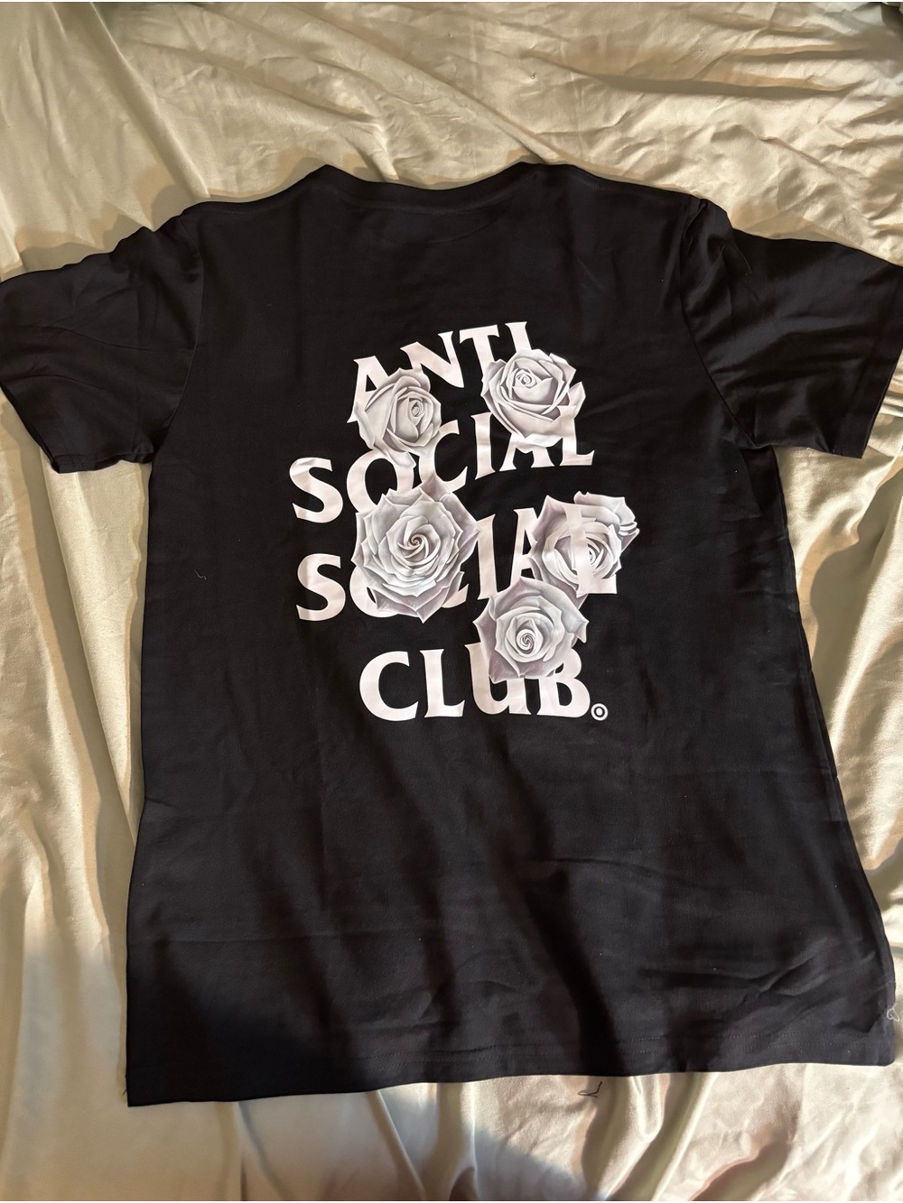 Anti Social Social Club Black Tee with White Rose Graphic